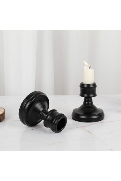 Arabest 2 Pcs Black Metal Tapered Candle Holders,Decorative Tabletop Stand fo...