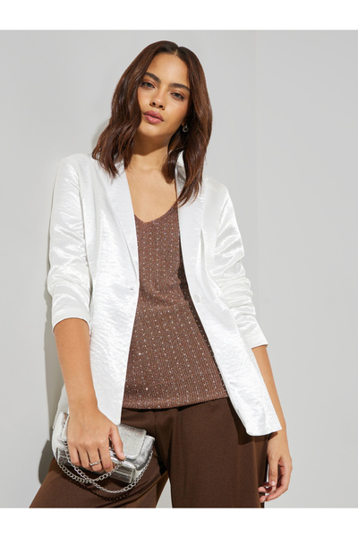 Styli White Satin Blazer