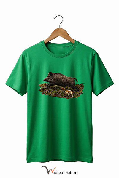 WİDİ Μπλουζάκι Unisex με στάμπα αγριογούνας και σκύλου, 100% βαμβακερό, με λα...