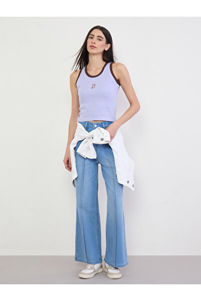 Styli Lilac Ribbed Contrast Trim Tank