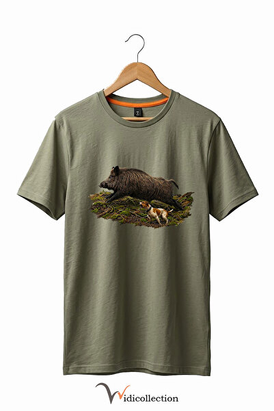 WİDİ Μπλουζάκι Unisex με στάμπα αγριογούνας και σκύλου, 100% βαμβακερό, με λα...