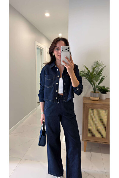 BİRCANÇİL ZR Aksa Lacivert Cep Detaylı Denim Ceket