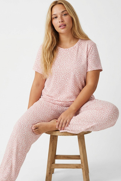 Siyah İnci ΛΕΥΚΟ ΣΟΛΟΜΟΝΙ ΛΕΟΠΑΡ με σχέδιο Πλεκτό Σετ Πιτζάμες Μεγάλου Μεγέθο...