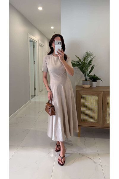 BİRCANÇİL Sonsa Taş Κοντομάνικο Λινό Φόρεμα