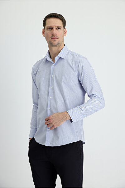 Kiğılı Long Sleeve Slim Fit Slim Fit Striped Cotton Easy-Iron Shirt