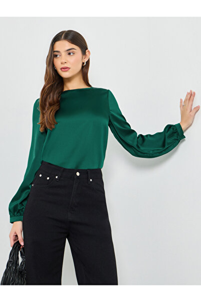 Take Two By Styli Dark Green Solid Long Sleeve Top