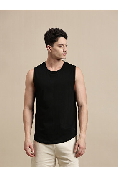 ECOLORE By Styli Men Black Solid 100% Cotton Comfort Fit Tank