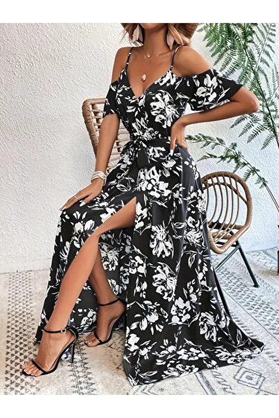 Modayakamoz Γυναικείο φόρεμα με κοντό μανίκι, διπλό γιακά, σχισμή και σχέδιο,...