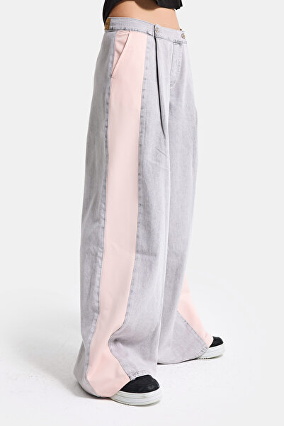 it's basic Γυναικείο τζιν παντελόνι σε γκρι ροζ χρώμα 3s6-12 Palazzo Fit, διπ...