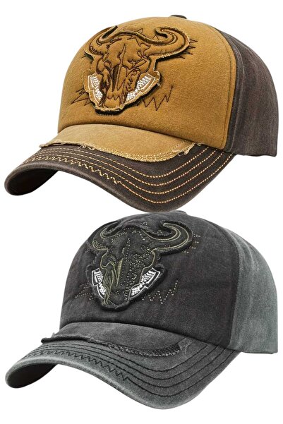 Uniquetrenders Unisex Vintage Bull Embroidered Adjustable Baseball Cap Set of 2
