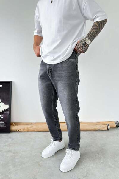 HAFKAGİYİM Pantaloni boyfriend gri cu cusături inversate