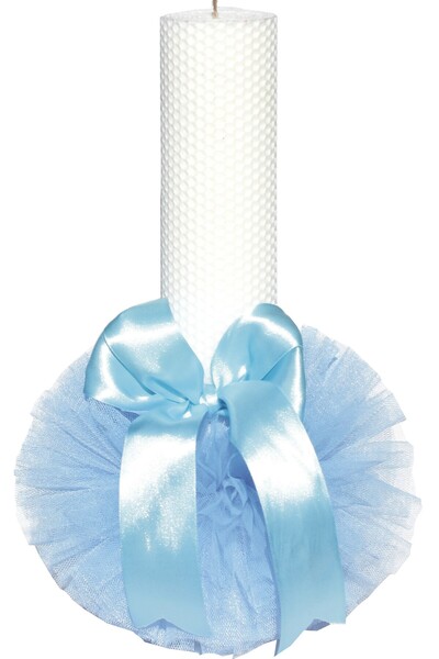 Claum Blue baptism candle made of honeycomb paper 6*35 cm decorated