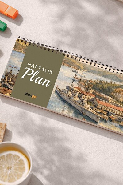 Plango Tarihsiz Spiralli Haftalık Masaüstü Planlayıcı - İSTANBUL - 10x30 cm