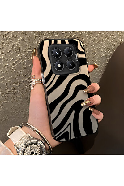 SLIMFELT Redmi Note 14 Pro 4G/5G Uyumlu Yüksek Kaliteli Siyah Beyaz Dalga Des...