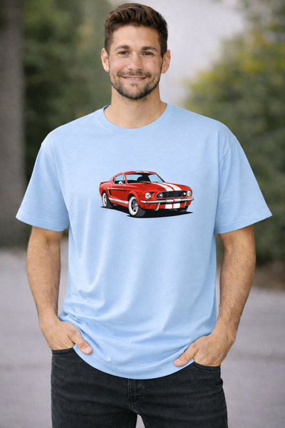 VODEXA Tricou oversize unisex MUSTANG, imprimat, 100% bumbac, croială confort...