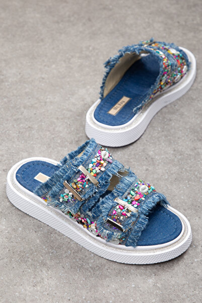 Mc vay Shoes Παντόφλες με φούντες από φυσική πέτρα με διπλή πόρπη