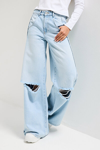 it's basic Γυναικείο τζιν παντελόνι Ice 12s6-3 Palazzo Fit με σχέδιο με σκισί...