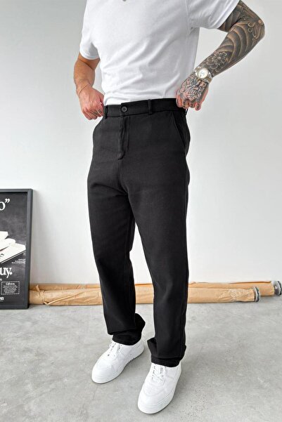 HAFKAGİYİM Crne teksturirane osnovne široke pantalone