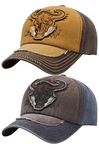 Uniquetrenders Unisex Vintage Bull Embroidered Adjustable Baseball Cap Set of 2