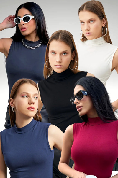 Bipantolon Γυναικείο Σετ 5 τεμαχίων Οικονομικές Αμάνικες Μπλούζες Μαύρο Λευκό...