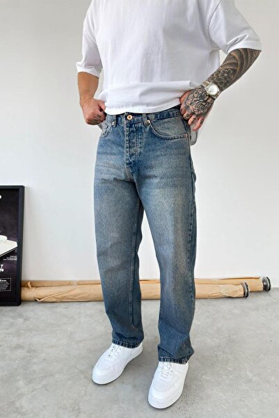 HAFKAGİYİM Αντίκα μπλε μαλακό ντεγκραντέ φαρδύ παντελόνι