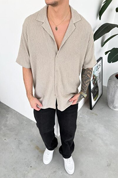 HAFKAGİYİM Πουκάμισο με κοντά μανίκια από πέτρινο ντεμιν κοτλέ, βασικό και άνετο