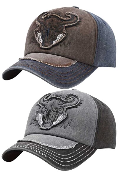 Uniquetrenders Unisex Vintage Bull Embroidered Adjustable Baseball Cap Set of 2