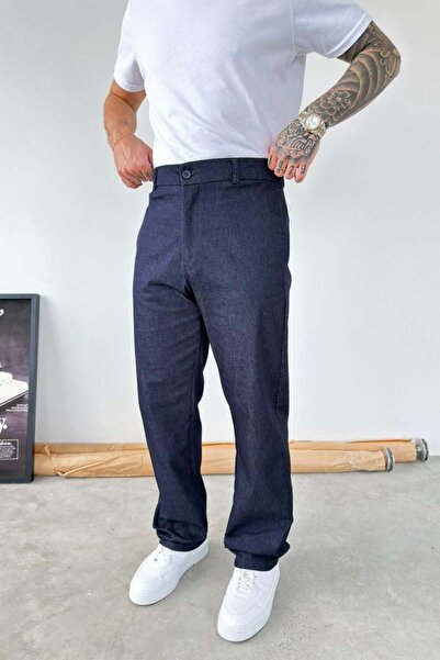 HAFKAGİYİM Navy Blue Premium Textured Baggy Fabric Trousers