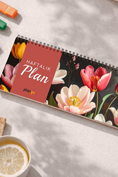 Plango Tarihsiz Spiralli Haftalık Masaüstü Planlayıcı - LALE - 10x30 cm