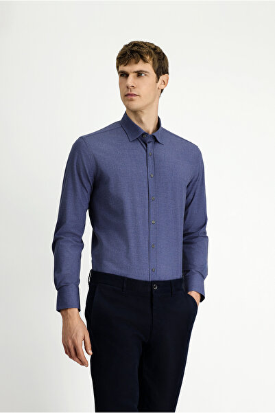 Kiğılı Uzun Kol Slim Fit Dar Kesim Pamuklu Gömlek