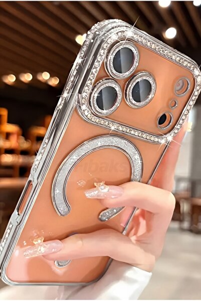 Fibaks iPhone 17 Pro Kılıf Taşlı Kamera Lens Korumalı Magsafe Şarj Kilifi Şef...