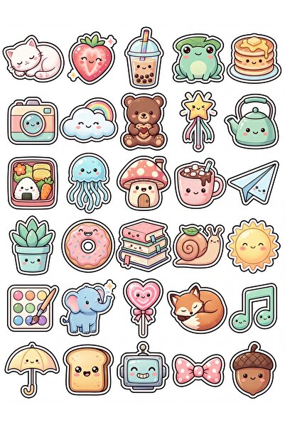 Store 30 Pieces Cute Object and Animal Sticker Set - for Laptop, Phone, Agenda