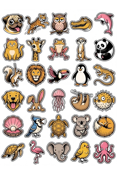Store 30 Pieces Retro Pop Art Cute Animal Sticker Set - for Laptop, Notebook,...