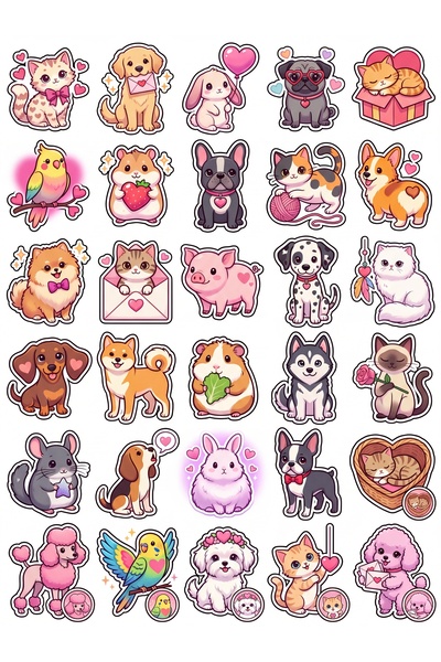 Store 30 Adet Sevimli Hayvan Sticker Seti - Laptop Defter Telefon Ajanda İçin