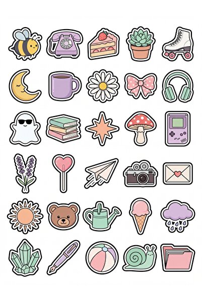 Store 30 Pieces Aesthetic Pastel Object Sticker Set - Laptop, Notebook, Phone...