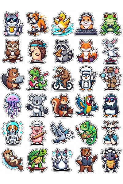 Store 30 Pieces Vector Fun Animal Sticker Set - for Laptop, Notebook, Phone