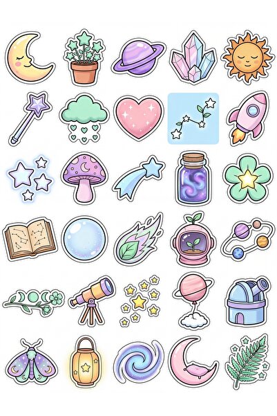 Store 30 Pieces Pastel Sky Botanical Sticker Set - Laptop Notebook Phone