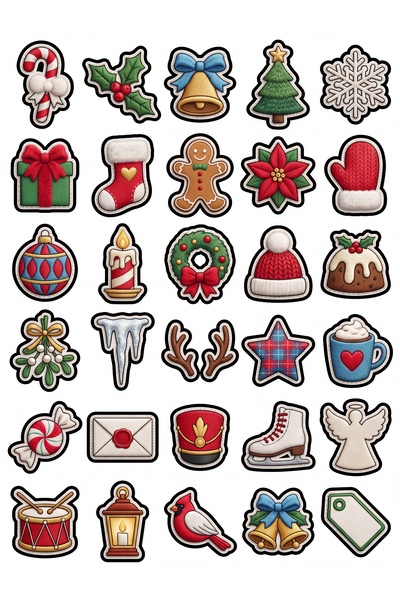 Store 30 Pieces of Embroidery Effect Christmas Sticker Set - Laptop, Notebook...