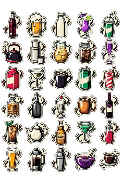 Store 30 Pieces Vintage Drinks Sticker Set - for Laptop, Notebook, Phone