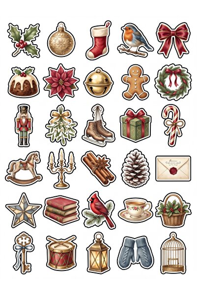 Store 30 Pieces Vintage Christmas and Botanical Sticker Set - for Agenda Scra...
