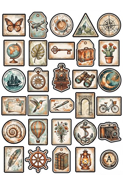 Store 30 Pieces Vintage Nostalgic Stamp Sticker Set - for Agenda Scrapbook No...