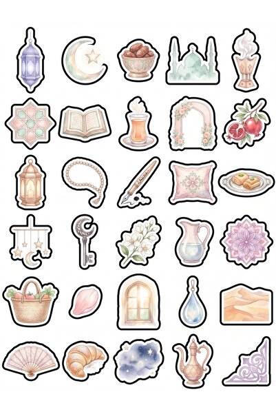 Store 30 Pieces Pastel Watercolor Ramadan Themed Sticker Set - Laptop Noteboo...