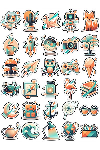 Store 30 Pieces Geometric Cute Figure Sticker Set - for Laptop, Notebook, Phone