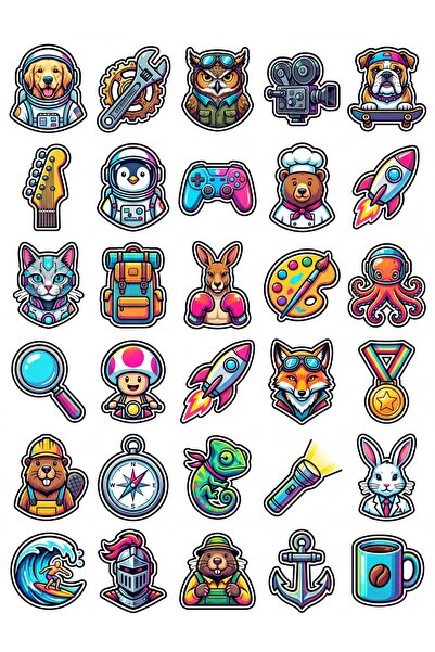 Store 30 Pieces Neon Pop Art Adventurer Character Sticker Set - Laptop Notebo...