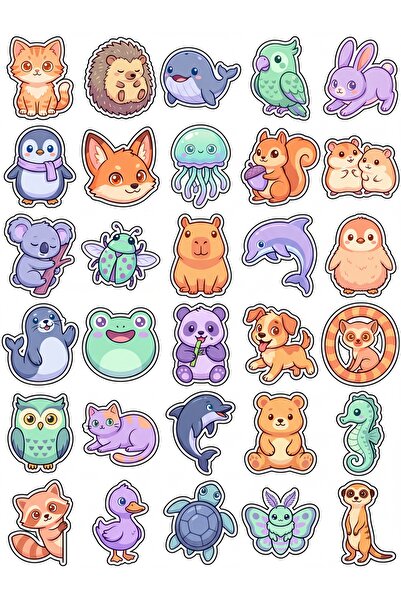 Store 30 Pieces Cute Animal Sticker Set - for Laptop, Phone, Agenda