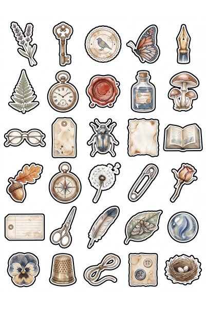 Store 30 Pieces Vintage Watercolor Botanical Sticker Set - for Scrapbook Agen...