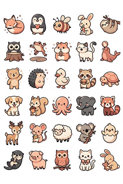 Store 30 Pieces Cute Animals Sticker Set - for Laptop, Notebook, Phone, Agenda