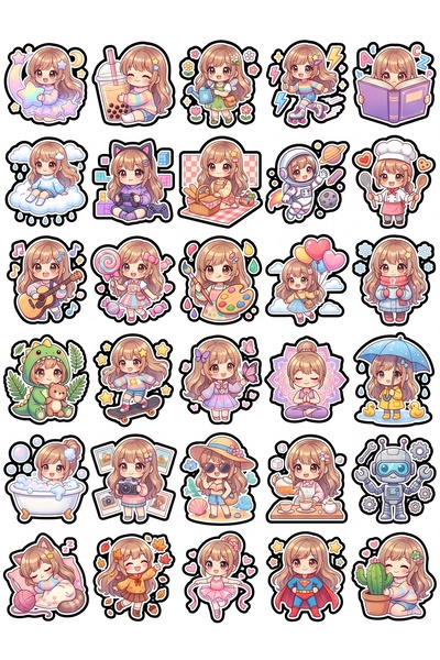 Store 30 Pieces Pastel Chibi Girl Sticker Set - for Laptop, Notebook, Water B...