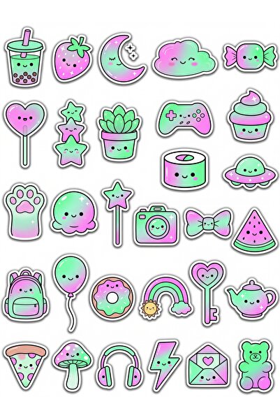 Store 30 Pieces Neon Sweets Sticker Set - for Laptop, Notebook, Phone