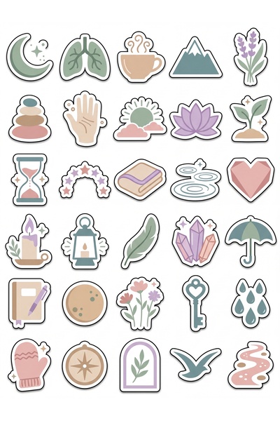 Store 30 Pieces Pastel Minimalist Peace Sticker Set - Agenda Notebook Phone